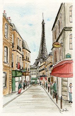 croquis rue parisienne tour eiffel